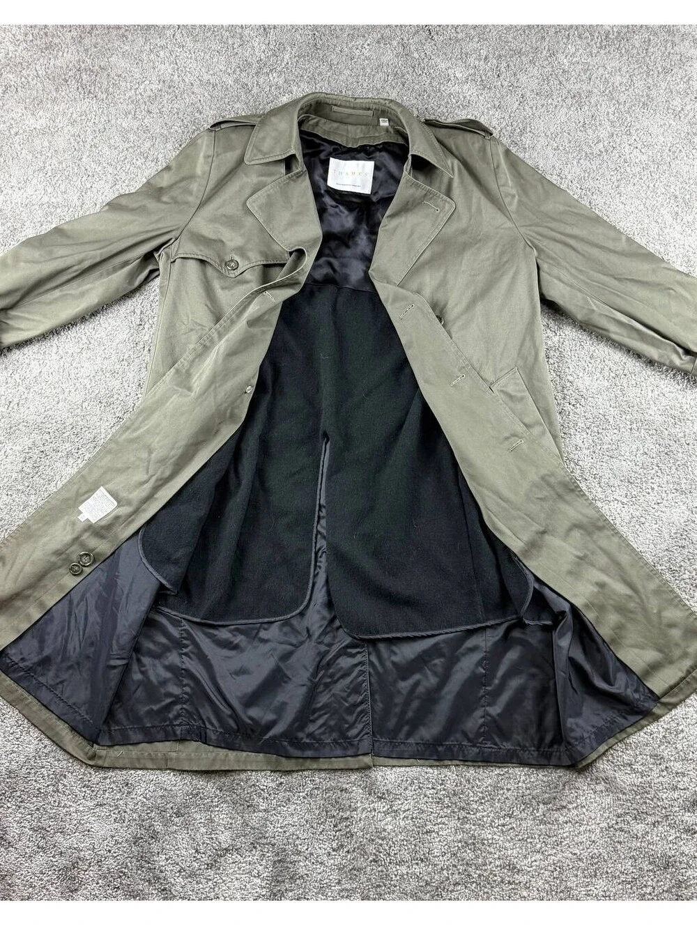 THAMES London Fog Trench Coat 40 Reg Olive Green Belted Removable Liner